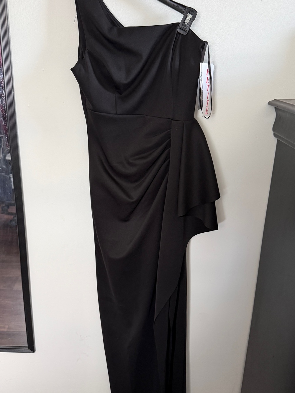 Macy's Black One-Shoulder Draped Evening Gown